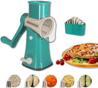 rotary cheese grater with handle and 5 mandoline slicer blades for efficient food prep logo