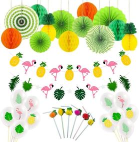 img 4 attached to 🎉 Kortes 30-Piece Summer Party Decoration Set: Vibrant Hanging Paper Fans, Honeycomb Balls, Pineapple and Flamingo Flower Garland Banner, Balloons – Perfect for Hawaiian Luau Beach Birthday Wedding Photo Backdrop