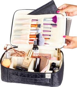 img 3 attached to 💼 Large Makeup Bag Organizer with Compartments by Ellis James Designs - Extra Large Black Cosmetic Bag, Train Case Makeup Bag with Handle, Travel Makeup Bag for Women - Huge Size