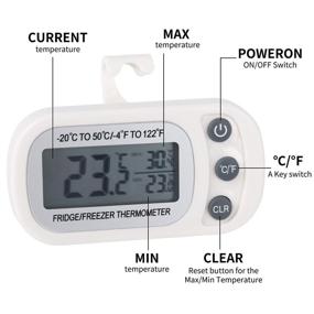 img 2 attached to 🌡️ White Digital Refrigerator Thermometer with Large LCD Display, Waterproof Fridge Freezer Room Temperature Monitor, Max/Min Record Function, Magnetic Back - Ideal for Kitchen and Home