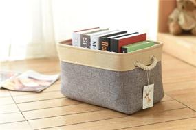 img 3 attached to TheWarmHome Rectangular Fabric Storage Bin with Handles - Grey Patchwork (15.7L×11.8W×8.3H)