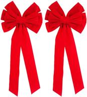 🎀 set of 2 red velvet festive holiday christmas bows by black duck brand - ideal for holiday preparation! size - 14inx29in logo