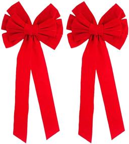 img 1 attached to 🎀 Set of 2 Red Velvet Festive Holiday Christmas Bows by Black Duck Brand - Ideal for Holiday Preparation! Size - 14inx29in