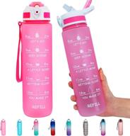 💗 frosted pink gold armour 32oz motivational water bottle: leakproof, bpa free time marker for optimal daily hydration logo