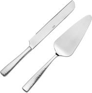 18/10 stainless steel cake knife and server set by hudson essentials with hammered finish logo