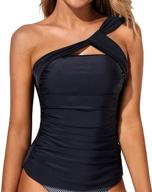 👙 stylishly flattering one-shoulder tankini top - tempt me women's ruched swimwear logo