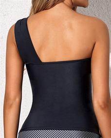 img 2 attached to 👙 Stylishly Flattering One-Shoulder Tankini Top - Tempt Me Women's Ruched Swimwear