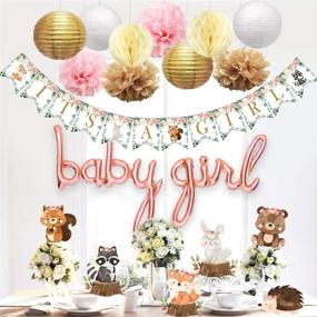 img 3 attached to Ola Memoirs Woodland Baby Shower Decorations for Girl - Woodland Creatures It's A Girl Banner, Boho Floral Forest Animals Cutouts, Rose Gold Baby Girl Balloons, Pink, Khaki Pom Poms, Gold Lanterns - Improved SEO