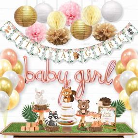 img 4 attached to Ola Memoirs Woodland Baby Shower Decorations for Girl - Woodland Creatures It's A Girl Banner, Boho Floral Forest Animals Cutouts, Rose Gold Baby Girl Balloons, Pink, Khaki Pom Poms, Gold Lanterns - Improved SEO