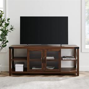 img 3 attached to 📺 Discover the Stylish Walker Edison Sedalia Modern Farmhouse Double Glass Door Stand for TVs up to 65 Inches - Dark Walnut Finish!