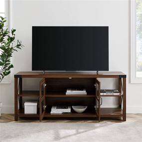 img 2 attached to 📺 Discover the Stylish Walker Edison Sedalia Modern Farmhouse Double Glass Door Stand for TVs up to 65 Inches - Dark Walnut Finish!