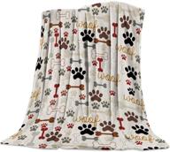 🐶 cozy and playful clouday twin size flannel fleece bed blanket for all ages, featuring funny bone dog footprint design - perfect for bedroom, living room, sofa, couch - 39x49in logo