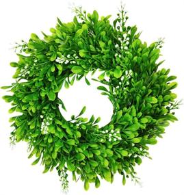 img 4 attached to 🌿 12&#34; Artificial Green Leaves Wreath - Festive Boxwood Greenery Decor for Window & Door Celebrations