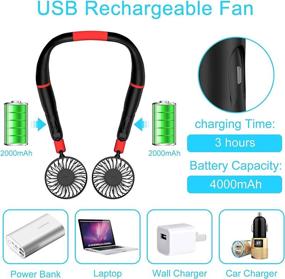 img 1 attached to TAECCL Portable Neck Fan: Hands-Free, Detachable, 4000mAh Battery Operated, USB Rechargeable, Dual Handheld, Personal Mini Fan - Black