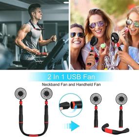 img 2 attached to TAECCL Portable Neck Fan: Hands-Free, Detachable, 4000mAh Battery Operated, USB Rechargeable, Dual Handheld, Personal Mini Fan - Black