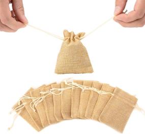 img 2 attached to erduoduo Pack of 50 Small Burlap Bags: 2.75x3.54inch Drawstring Gift & Sachet Bags, Reusable Little Burlap Pouches / Tea Bags