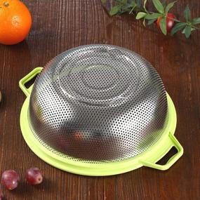 img 1 attached to 🥦 Large 5-Quart Stainless Steel Colander with Handle and Legs - Metal Green Strainer for Pasta, Spaghetti, Berries, Veggies, Fruits, Noodles, Salads - 10.5” Kitchen Food Mesh Colander - Dishwasher Safe