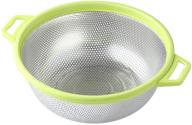 🥦 large 5-quart stainless steel colander with handle and legs - metal green strainer for pasta, spaghetti, berries, veggies, fruits, noodles, salads - 10.5” kitchen food mesh colander - dishwasher safe logo