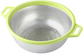 img 4 attached to 🥦 Large 5-Quart Stainless Steel Colander with Handle and Legs - Metal Green Strainer for Pasta, Spaghetti, Berries, Veggies, Fruits, Noodles, Salads - 10.5” Kitchen Food Mesh Colander - Dishwasher Safe