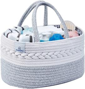 img 4 attached to Grey Cotton Rope Baby Diaper Caddy Organizer - Portable Nursery Storage Bin for Changing Table and Car, Ideal Diaper Caddy Basket for Boys and Girls