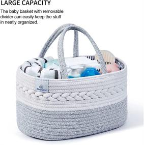 img 2 attached to Grey Cotton Rope Baby Diaper Caddy Organizer - Portable Nursery Storage Bin for Changing Table and Car, Ideal Diaper Caddy Basket for Boys and Girls