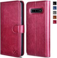 ocase samsung galaxy s10 plus / s10 case [ card slot ] [ kickstand ] [tpu shockproof interior ] leather flip wallet case for samsung galaxy s10 plus / s10 devices (burgundy) logo