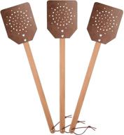 🪰 youngjoy leather heavy duty 19 inch rustic manual swatter with wooden long handle (3 pack, chocolate) - improved for stronger seo logo