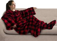 🔴 warm and cozy checkered red pavilia fleece blanket with sleeves and foot pockets for women, men, adults - perfect wearable throw wrap for sofa couch lounging or gaming logo