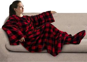 img 4 attached to 🔴 Warm and Cozy Checkered Red PAVILIA Fleece Blanket with Sleeves and Foot Pockets for Women, Men, Adults - Perfect Wearable Throw Wrap for Sofa Couch Lounging or Gaming