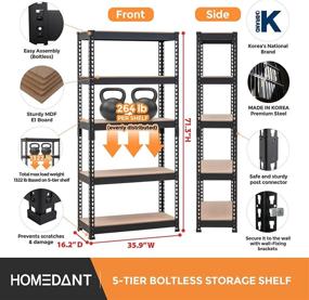 img 3 attached to 📦 HOMEDANT 5-Tier Metal Shelving Unit - Adjustable Garage Storage Rack for Heavy-Duty Shelves, Organization, and Multipurpose Shelf - Ideal for Warehouse, Basement, Kitchen, Living Room - Dimensions: 35.9"W x 16.2"D x 71.3"H - 1 Pack