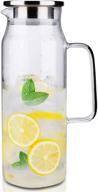 durable 50 oz glass pitcher with lid & handle - perfect for iced tea, juice, and hot/cold water logo