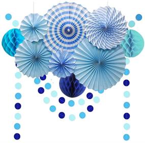 img 4 attached to 🎉 Under The Sea Blue Party Decorations Kit: Festive Hanging Decor Paper Fans, Poms, Flowers, Garlands, and more – Perfect for Christmas, Birthdays, Graduations, Weddings, or Kids' Rooms!