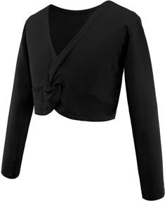 img 4 attached to Daydance Girl's Dance Crop Tops Ballet Wrap 🩰 Shrug Sweater - Elegant Long Sleeve Dancewear for Girls