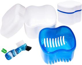 img 4 attached to Denture Brush Retainer Case with Denture Cups Bath - Container for Travel with Basket Denture Holder - Ideal for Mouth Guards, Night Guards, and Gum Retainers (Blue)