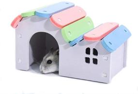 img 3 attached to 🐹 2-Pack PINVNBY Wooden Hamster Hideout House and Play Bridge - Rat Mouse Exercise Toys for Small Animal Habitat