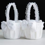 🌸 elegant satin wedding flower girl basket with lace handle & bowknot design - perfect for weddings (white, 2pcs) logo