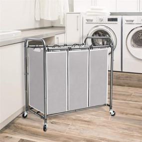 img 3 attached to 🧺 Gray 3 Section Laundry Sorter Cart with Lockable Wheels and Removable Bags - STORAGE MANIAC Heavy Duty 3 Bag Laundry Hamper