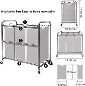 img 2 attached to 🧺 Gray 3 Section Laundry Sorter Cart with Lockable Wheels and Removable Bags - STORAGE MANIAC Heavy Duty 3 Bag Laundry Hamper