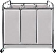 🧺 gray 3 section laundry sorter cart with lockable wheels and removable bags - storage maniac heavy duty 3 bag laundry hamper logo