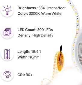 img 3 attached to 🔌 Hitlights LED Strip Lights - 16.4ft Long 12V 300 LED Light Strip, UL Listed - Warm White, Easy Installation, Durable Tape - Dimmable Lighting for Bedroom, Kitchen, Closets, Home Office