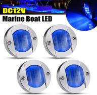 🚤 alfu 4pcs blue dc12v 6 led side marker light navigation lights for marine boats - waterproof, round transom anchor stern lamp with chrome bezel логотип