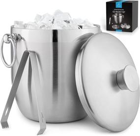 img 4 attached to 🍾 Zulay 3L Double-Wall Insulated Stainless Steel Ice Bucket - Perfect for Cocktail Bars, Parties, and Indoor/Outdoor Use - Includes Lid, Strainer, and Tongs