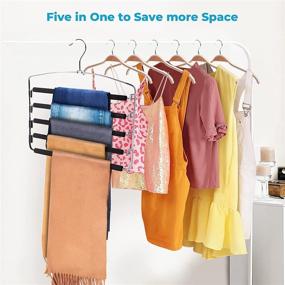 img 3 attached to Space Saving JS Pants Hangers, 5-Layer Multiple Pant Hanger with Non-Slip Stainless Steel Foam 👖 Padded Swing Arm Closet Storage Organizer for Jeans Trousers Skirts Scarf Ties Towels - 2 Pack