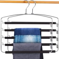 space saving js pants hangers, 5-layer multiple pant hanger with non-slip stainless steel foam 👖 padded swing arm closet storage organizer for jeans trousers skirts scarf ties towels - 2 pack логотип