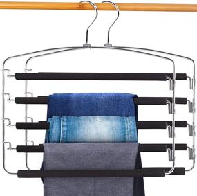 img 4 attached to Space Saving JS Pants Hangers, 5-Layer Multiple Pant Hanger with Non-Slip Stainless Steel Foam 👖 Padded Swing Arm Closet Storage Organizer for Jeans Trousers Skirts Scarf Ties Towels - 2 Pack