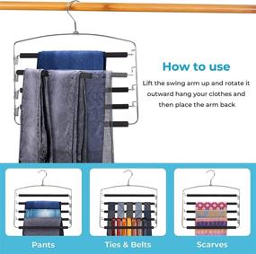 img 2 attached to Space Saving JS Pants Hangers, 5-Layer Multiple Pant Hanger with Non-Slip Stainless Steel Foam 👖 Padded Swing Arm Closet Storage Organizer for Jeans Trousers Skirts Scarf Ties Towels - 2 Pack