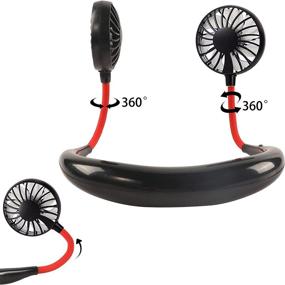 img 2 attached to Hands-Free Adjustable Neckband Fan with Dual Wind Head - Portable USB Rechargeable Cooling Neck Fan for Travel, Outdoor Activities, Office, and Room - Black