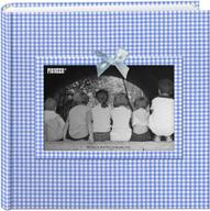 📸 premium pioneer photo album: 200-pocket gingham fabric frame cover photo album, ideal for 4 by 6-inch prints - vibrant blue design logo