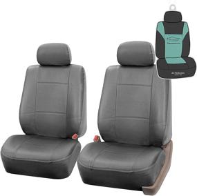 img 4 attached to Универсальные чехлы из искусственной кожи, набор на передние сиденья для автомобилей, грузовиков и внедорожников - Серый цвет от FH Group.