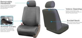 img 2 attached to Универсальные чехлы из искусственной кожи, набор на передние сиденья для автомобилей, грузовиков и внедорожников - Серый цвет от FH Group.